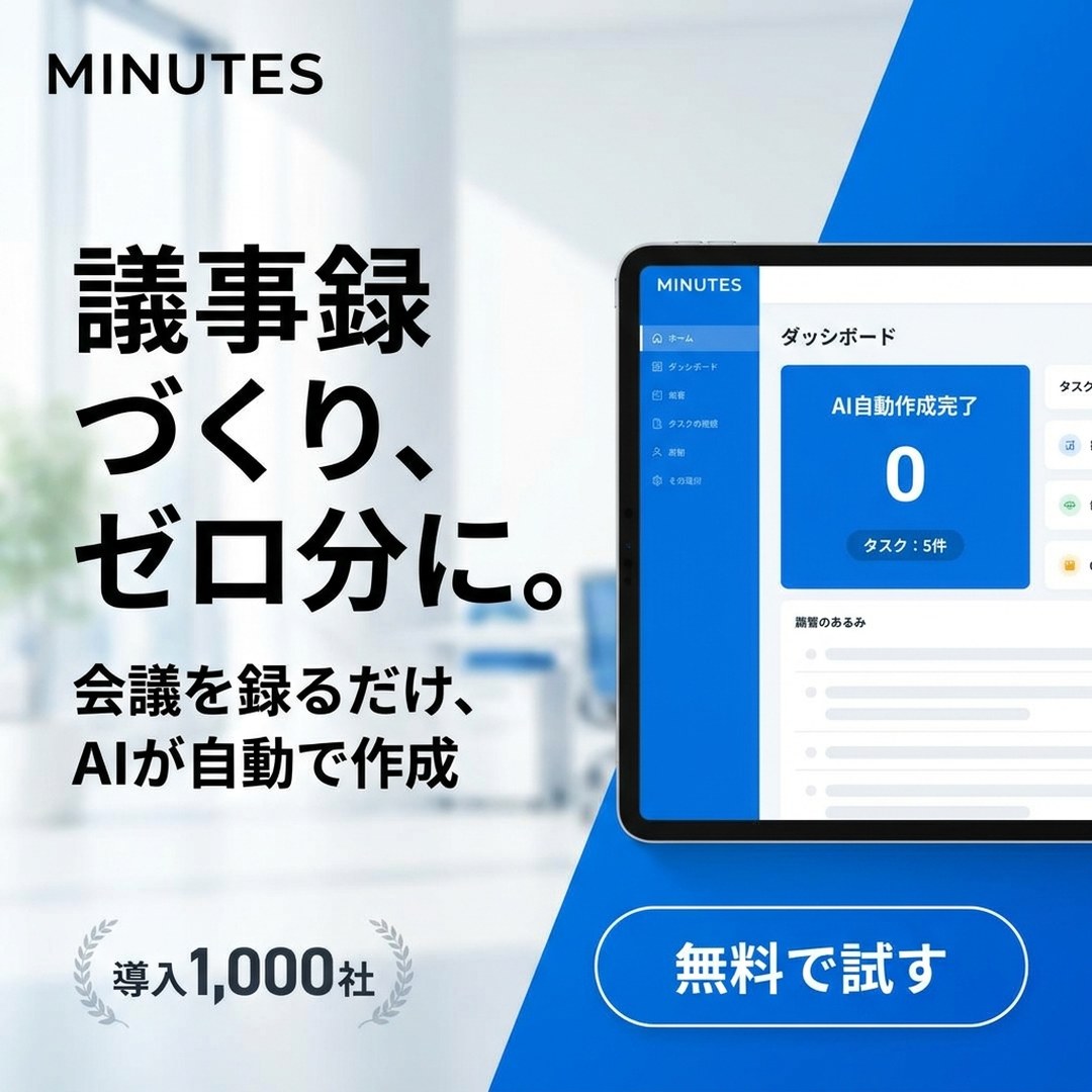 BtoB SaaS「議事録づくり、ゼロ分に。」の広告バナー生成例